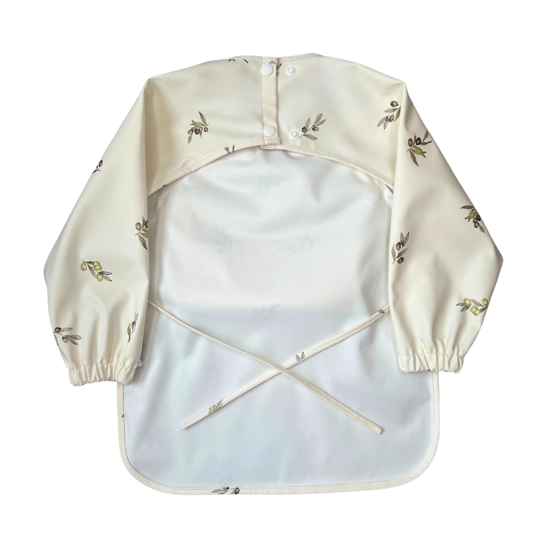 Classic High Pocket Long Sleeve Waterproof Bib – toddler feeding smock – activity smock – painting smock – craft apron – sensory play smock – BLW bib – daycare essential – ethically made – sustainably crafted from recycled polyester – made using approx. 8 recycled water bottles – eco-friendly Canadian baby brand – parenting hacks – first time mom must-have